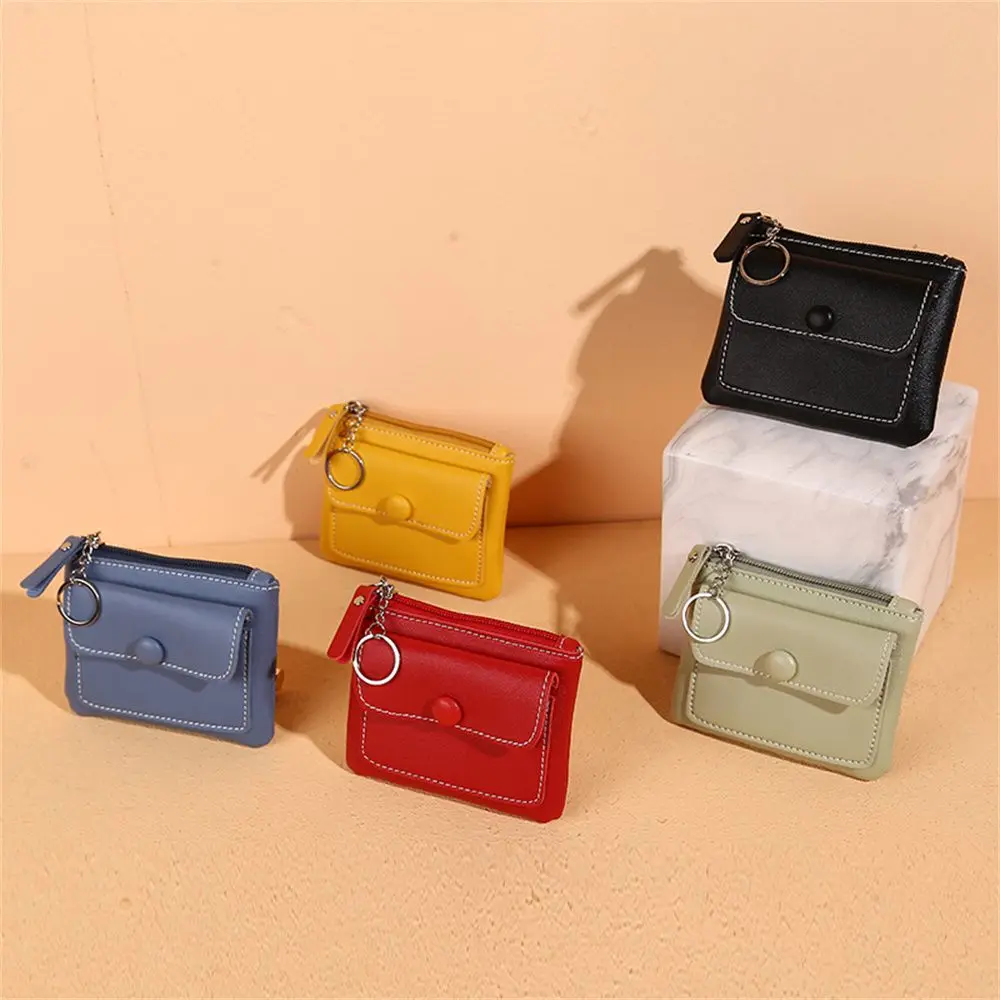 

PU Leather Coin Purse Women Short Purses Pocket Wallets Key Chain Holder Zipper Pouch Card Holder Wallet