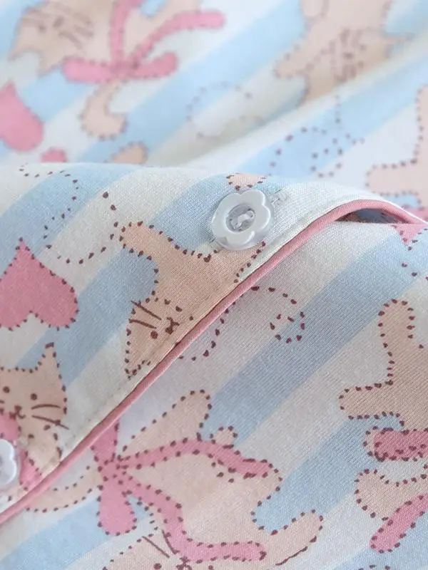 Новый полосатый кот ~ женская трикотажная домашняя одежда из чистого хлопка