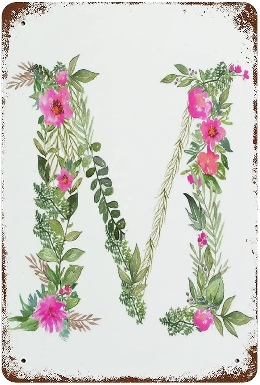 ntl Letter M Wll Письма Детские Florl ntls Botncls Plyroom Funny Tn Sgns Vntge Metl Sgn Bthroom Decor 8x12 nch