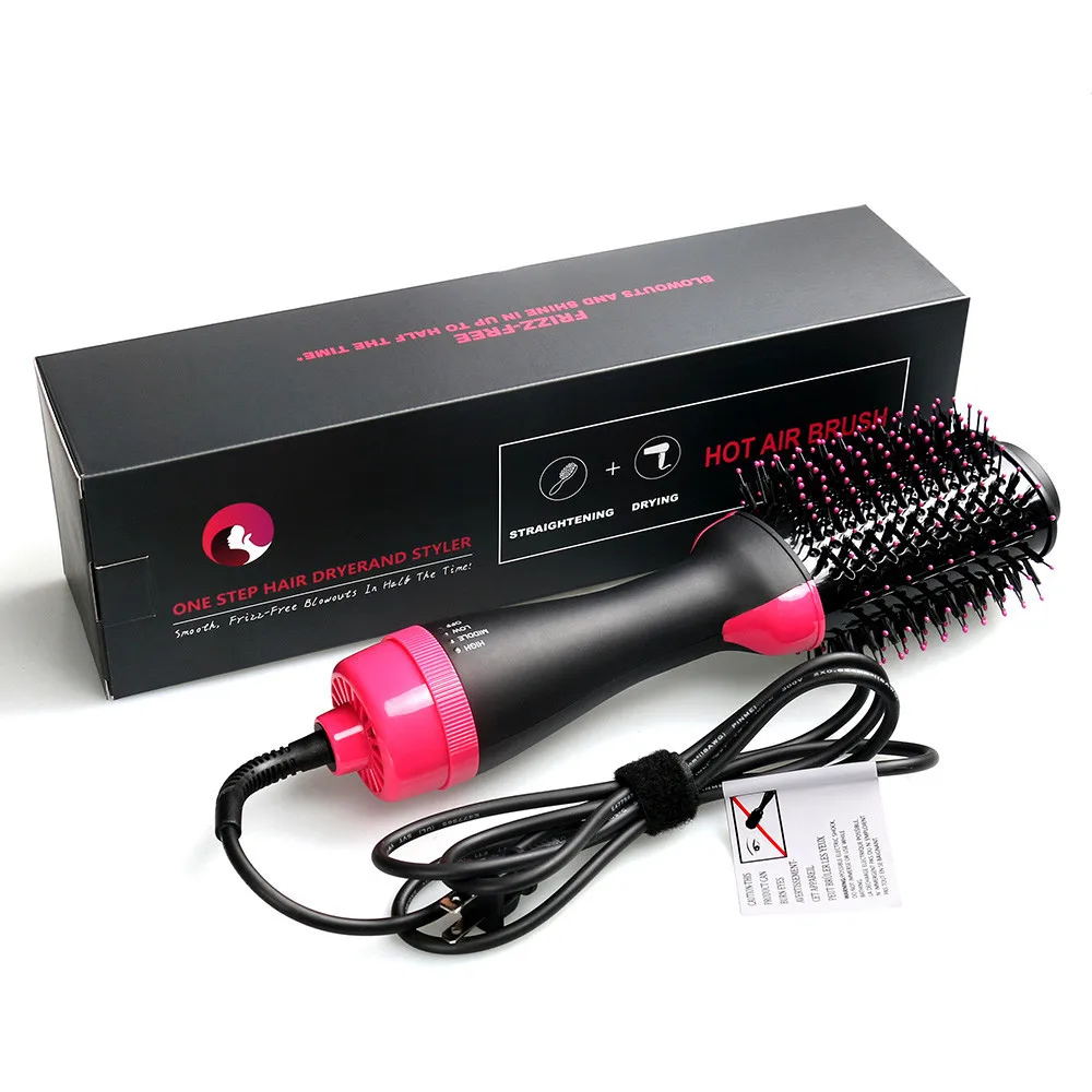 

2 in 1 1000W Hair Dryer Hot Air Brush Styler Volumizer Women Multifunctional Hair Straightener Curler Electric Blow Dryer Brush