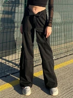 weiyao black solid straight cargo pants women low waist mom jeans vintage 90s grunge streetwear casual hippie denim trousers