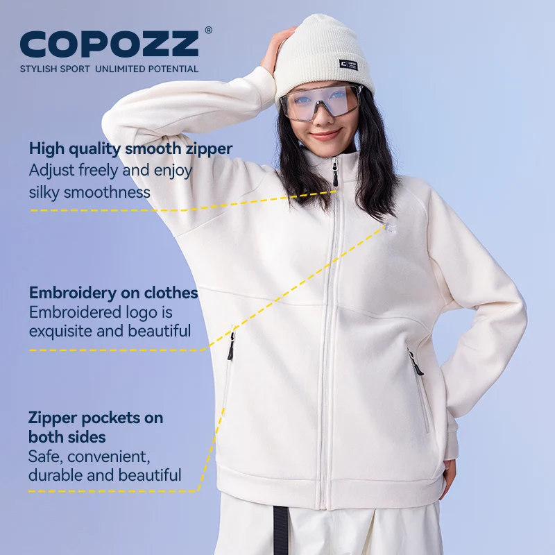 Фото COPOZZ зимняя флисовая куртка для мужчин и женщин, теплая флисовая однотонная толстовка, пальто, мягкие уличные куртки на молнии с карманами №3
