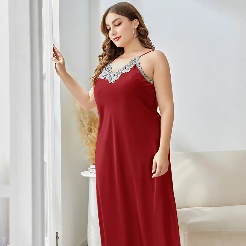 Large Size Sleepshirts Silk Imitation Nightdress Women's Sleep Loose Home Wear Long Sexy Fashion Casual Nightdress Underwear