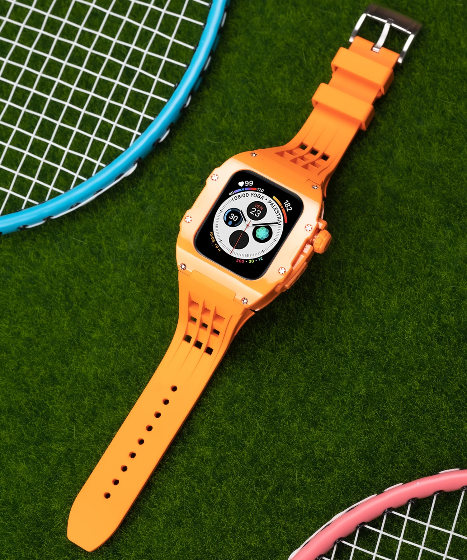 Luxury Modification Kit Case Band for Apple 8 7 6 5 SE PC Case for Iwatch Series 45MM 44MM Men Rugged Fluororubber Sport Band