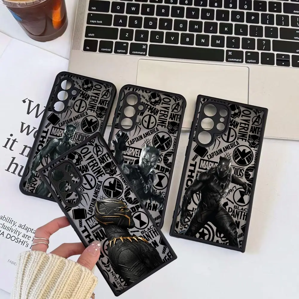 Черный чехол с принтом Пантеры Marvel для Samsung Galaxy S24Ultra S23 S21 S20 Fe S10 S9 S8 Plus S24 Ultra Cqoues