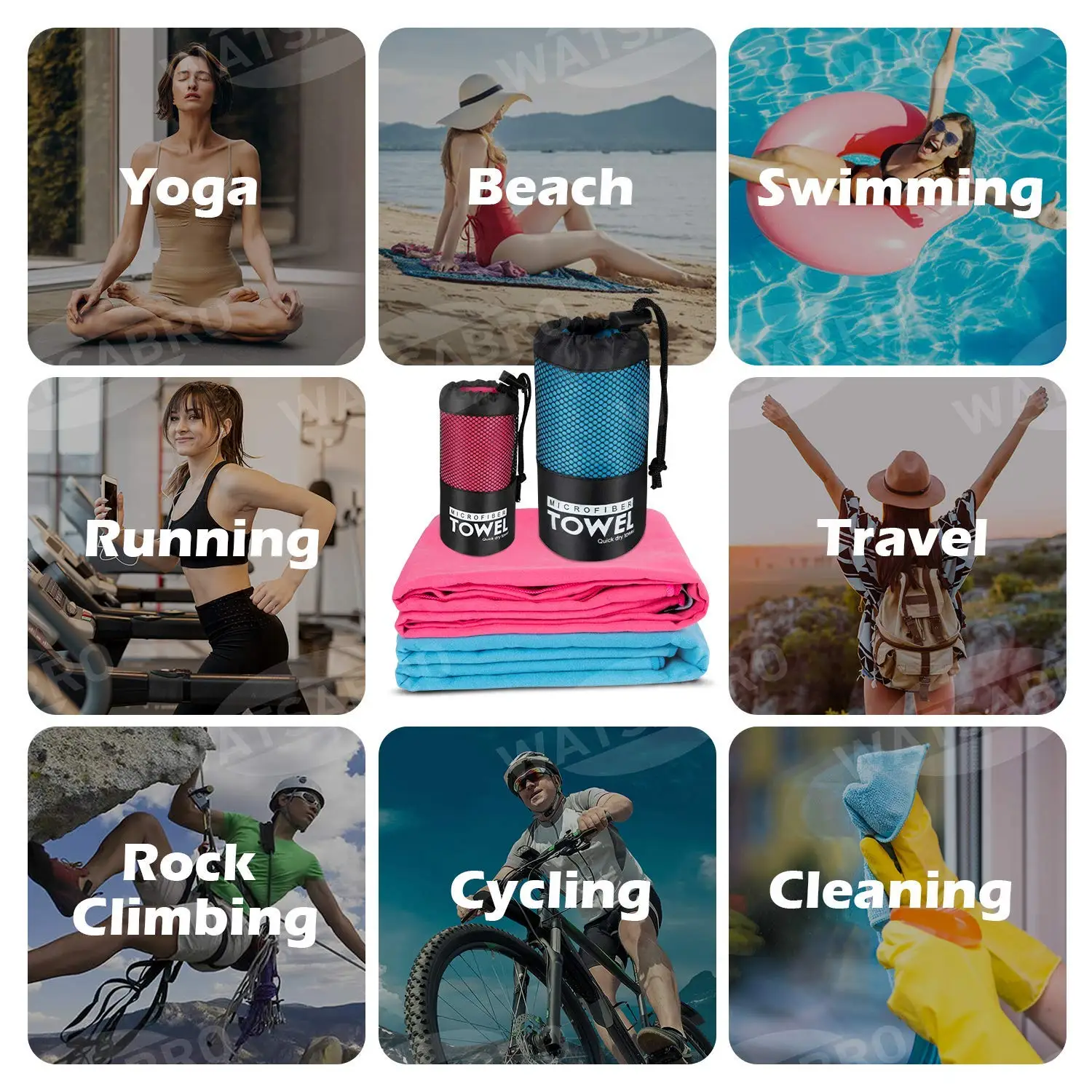 

2PCS Microfibre Hand Towels, Ultra Lightweight & Quick Drying Towels For Sports Yoga Beach Swimming Running Travel Cycling