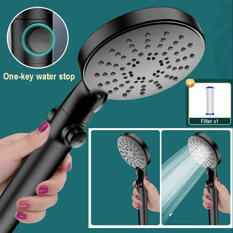 

5 Th Gear Bathroom Shower Head High Pressure Water Saving Adjustable Premium ShowerHhead Filter Accessories Faucet Deluge System