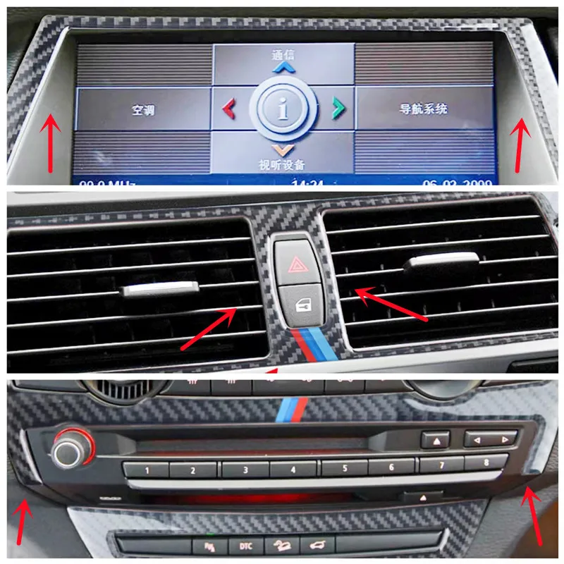 

Carbon Fiber Car Center Control Panel Decorative Cover Trim Strips Decal Stickers For BMW X5 X6 E70 E71 Car Interior Accessories