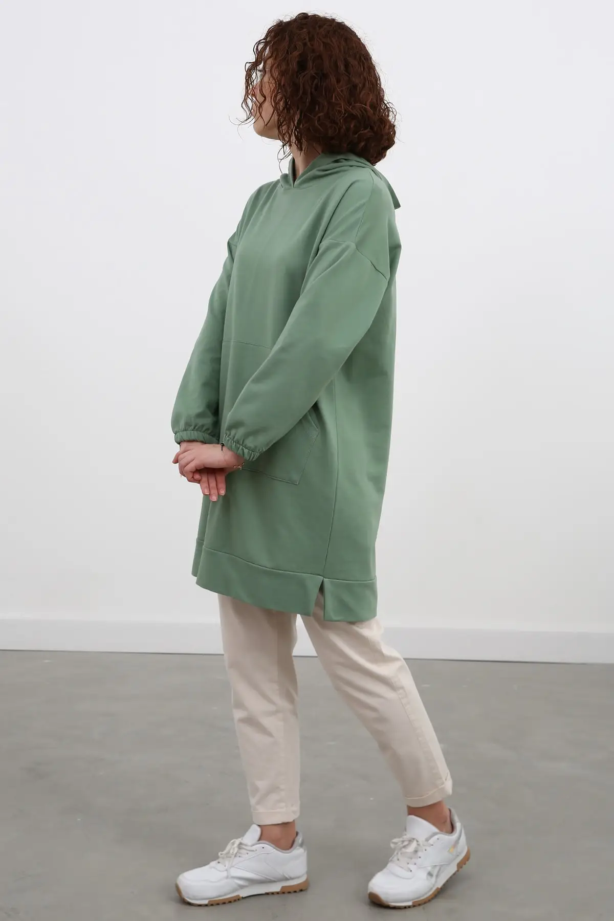 

Mint Kangaroo Pocket Tunic Sweater Women Muslim Sweatshirt 2021 Fashion