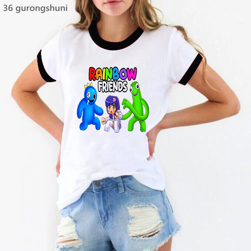 Купи Rainbow Friends Graphic Print T Shirt Women'S Clothing Summer Fashion Funny T Shirt Girls White Short Sleeve Female T-Shirt Tops за 169 рублей в магазине AliExpress
