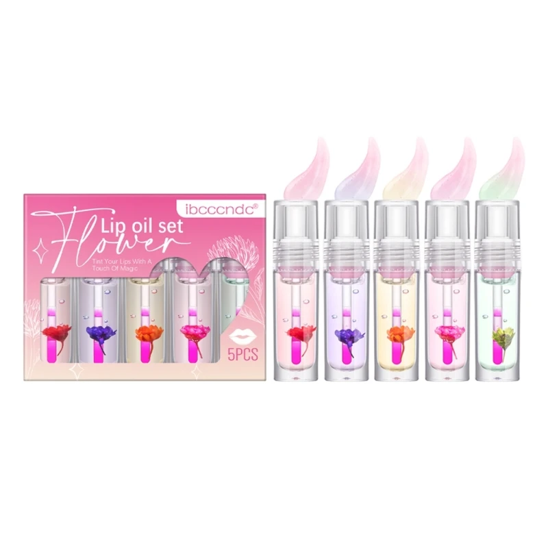 

5Pieces Color Changing Lip Oil Flower Lip Gloss Mositurizing Liquid Lipstick