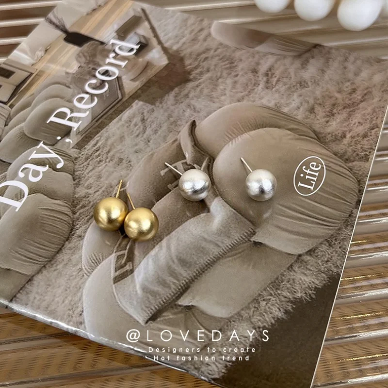 

Minar Classic Matte Gold Silver Color Metallic Ball Earring for Women Wholesale Round Bean Statement Earring Minimalist Jewelry