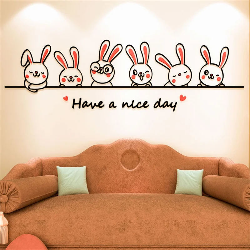 

Cartoon Rabbit Acrylic Wall Stickers, 3D, Three-Dimensional, Children's Room, Living Room, Bedside, Bedroom, Decoration Stickers
