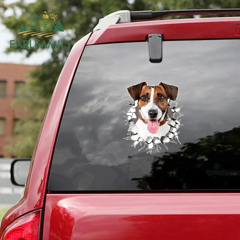 

EARLFAMILY 13 см для Джека Рассел-терьера, осколки стекла, автомобильные наклейки, забавная наклейка, автомобильные аксессуары, наклейка на лобовое стекло, водонепроницаемая
