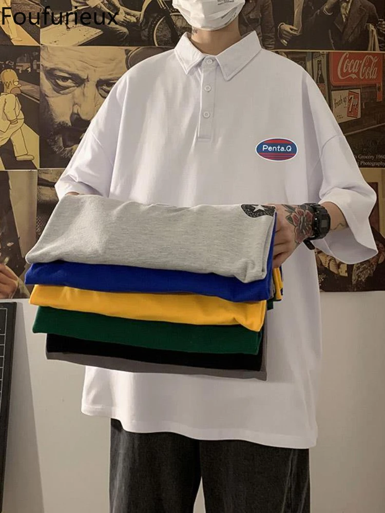 

Модная летняя подходящая ко всему свободная Мужская футболка foufurious с коротким рукавом, повседневные футболки в стиле Хай-стрит Харадзюку