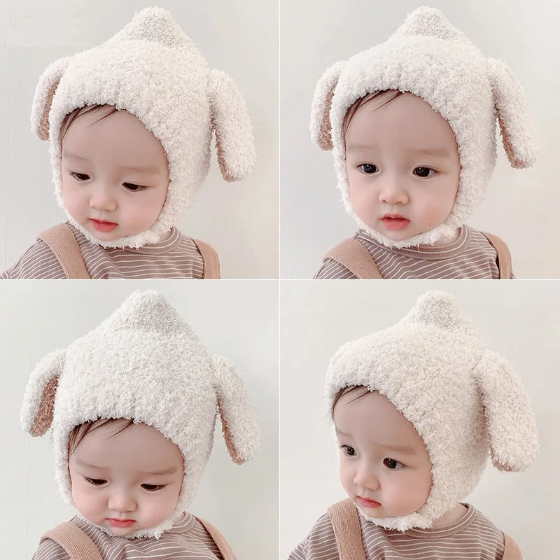 Autumn Winter Crochet Baby Cute Rabbit Ears Hat Solid Color Girls Boys Cap Warm Knitted Kids Beanie Infant Children Hats Bonnet