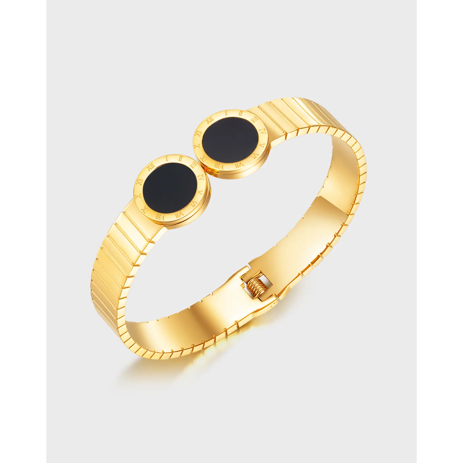 

KouCh Fashion Gold Plating Stainless Steel Bangles Roman Numerals Black Bracelets Vintage Love Wristband Bracelets Cuff Bangles