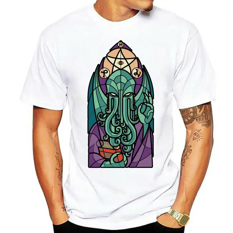 

Футболка Cthulhu, витражное стекло 2022, хлопковые футболки с коротким рукавом, мужская одежда