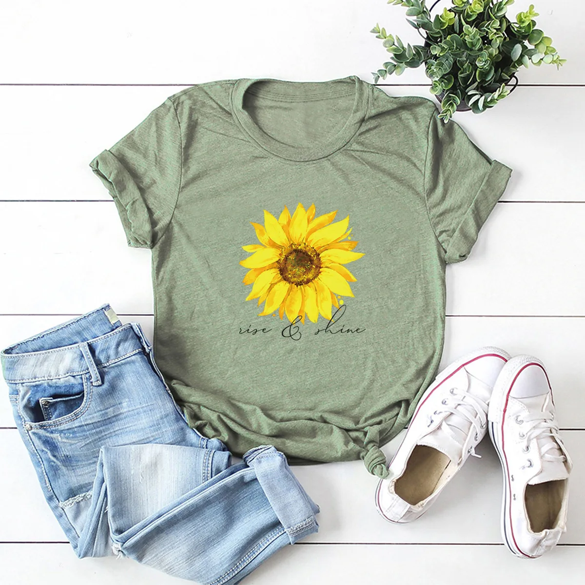 

European and American women's t casual popular sunflower print short sleeve women's T shirt fashion girl t shirt aesthetic