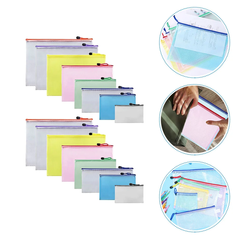 

16 Pcs Clear Zipper Pouch Mesh Pouches Testing Paper File Grid Storage Bag Student