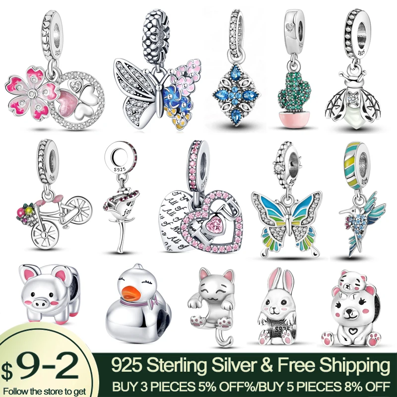

925 Sterling Silver charm Fit Original Pandora charm bead Blue Butterfly Animal Charm Bracelet Necklace Trinket Women Jewelry