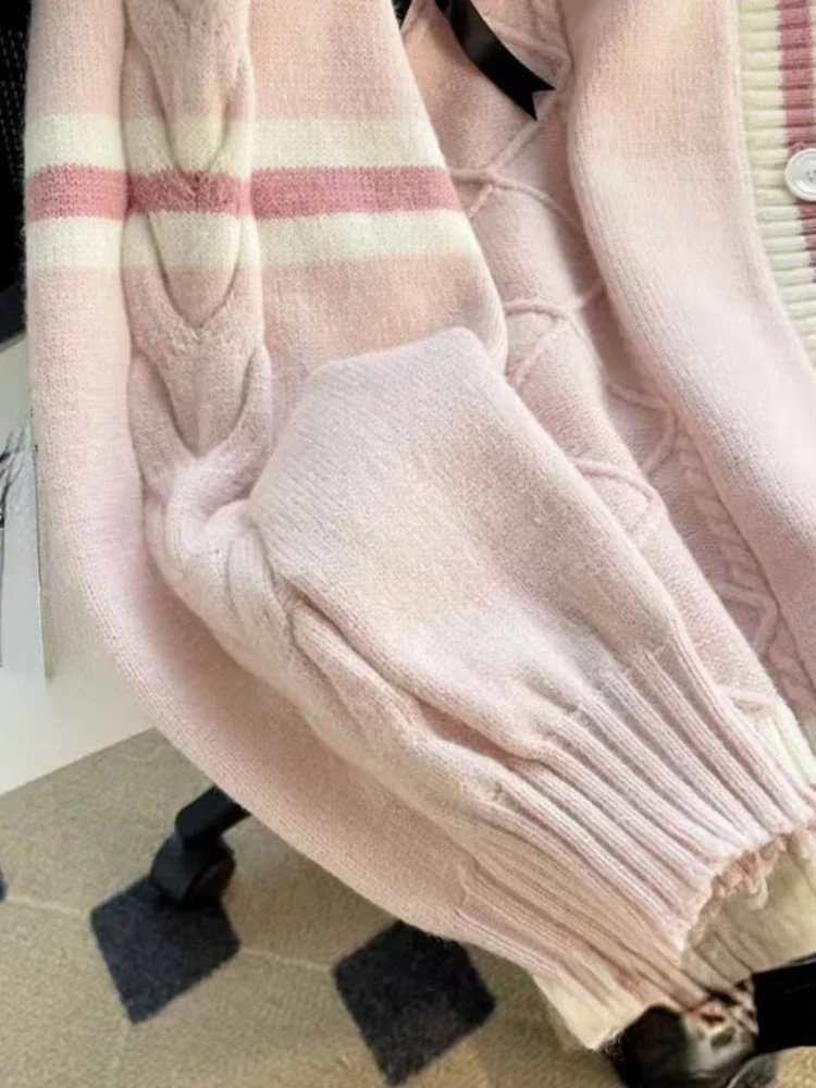 Трикотажные кардиганы с бантом Y2k универсальные пальто контрастных цветов