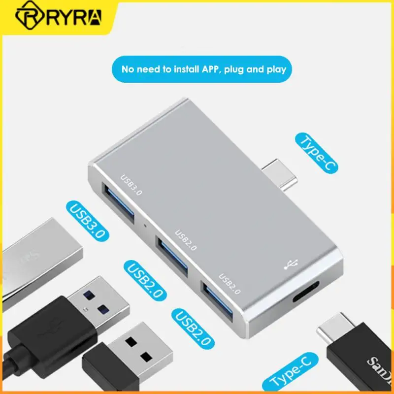 

RYRA 4-in-1 Mini zinc alloy hub Multiple Expander suitable for notebooks, laptops, computers and other devices Type-c/USB3.0 hub