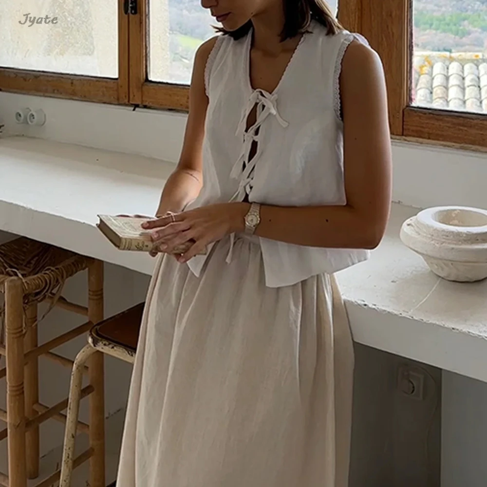 Женский комплект из топа на шнуровке и длинной юбки А-силуэта жилет свободная