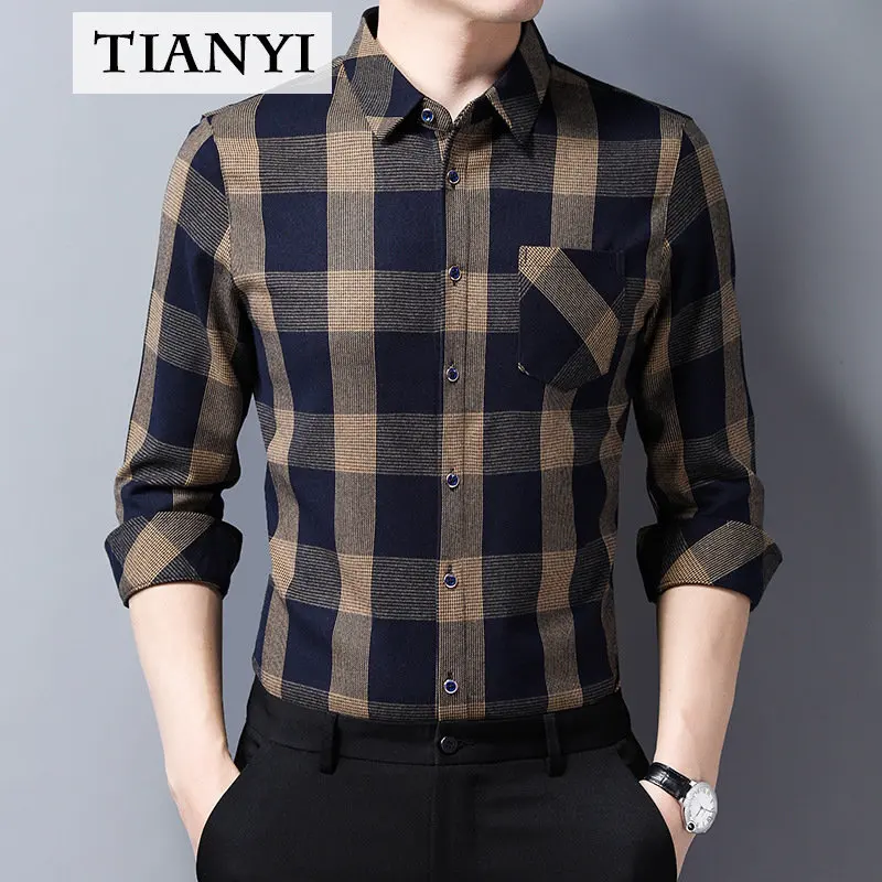 High Quality Men's Shirts, Long-sleeved Young and Middle-aged Casual Plaid Padded Shirts, Men's Streetwear Button Up Shirt