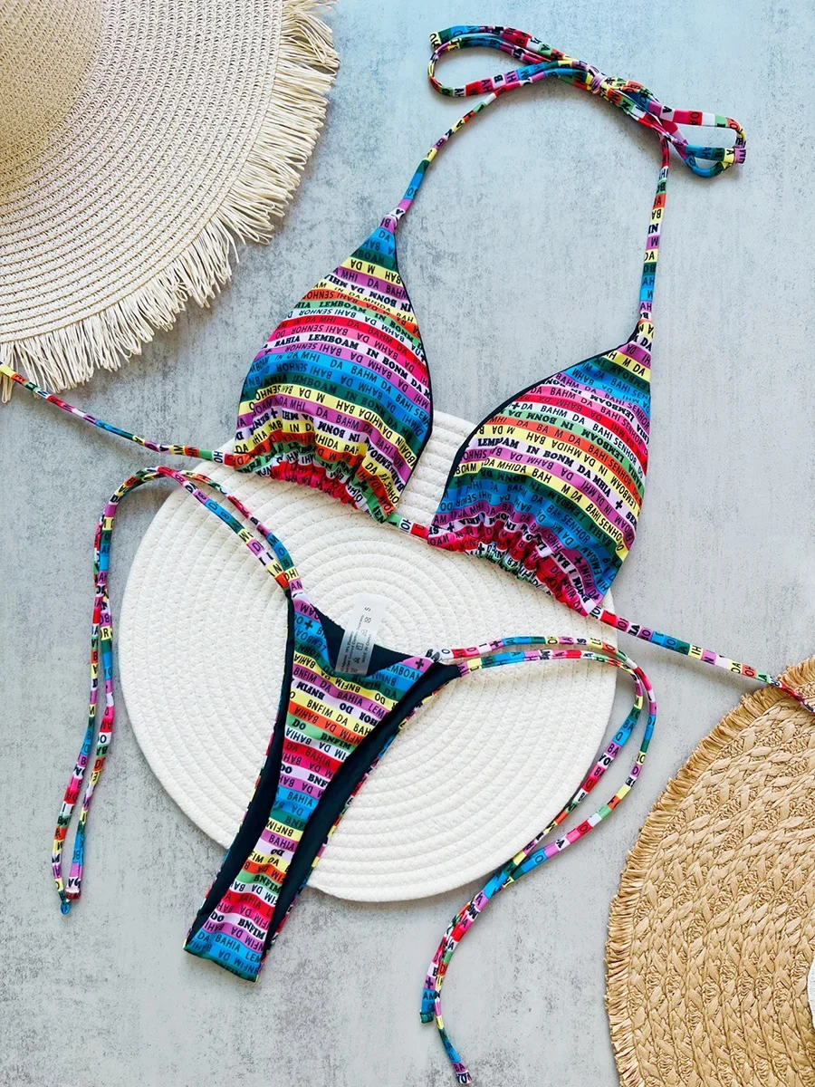 Красочные микро-мини-стринги с буквенным принтом бикини 2025 женский купальник
