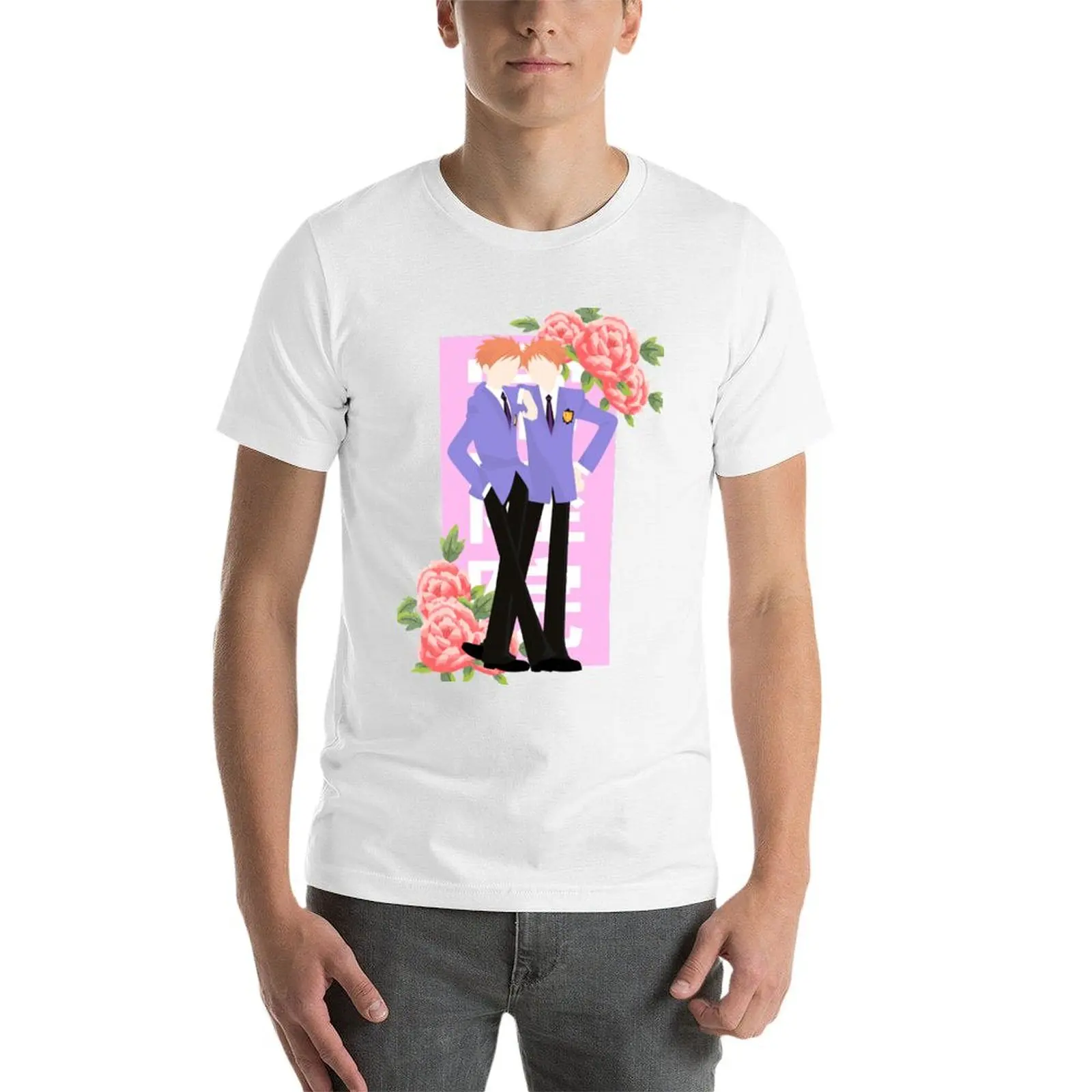 Фото Футболка с цветочным принтом для мужчин Kaoru and Hikaru Hitachiin twins - Ouran hshc, 100% хлопок, мужские футболки с графическим принтом. №3