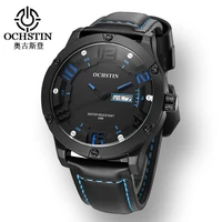 ochstin gq052a genuine leather strap casual men wristwatch waterproof quartz large dial luxury watches for men calendar