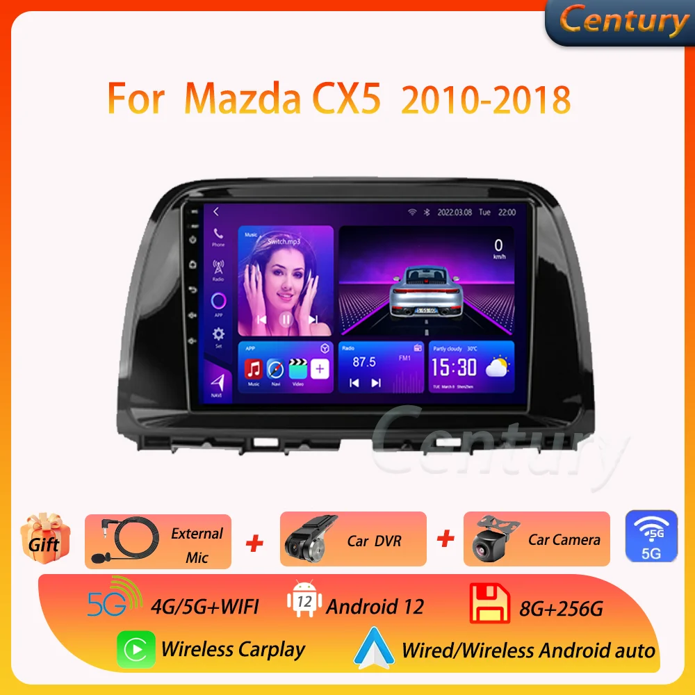 

Автомобильный радиоприемник Century для Mazda CX5 2010-2018 Android12, DVD, мультимедийный видеоплеер, стерео, Carplay, авто, GPS, 4G/5G, Wi-Fi, DAB, Bluetooth