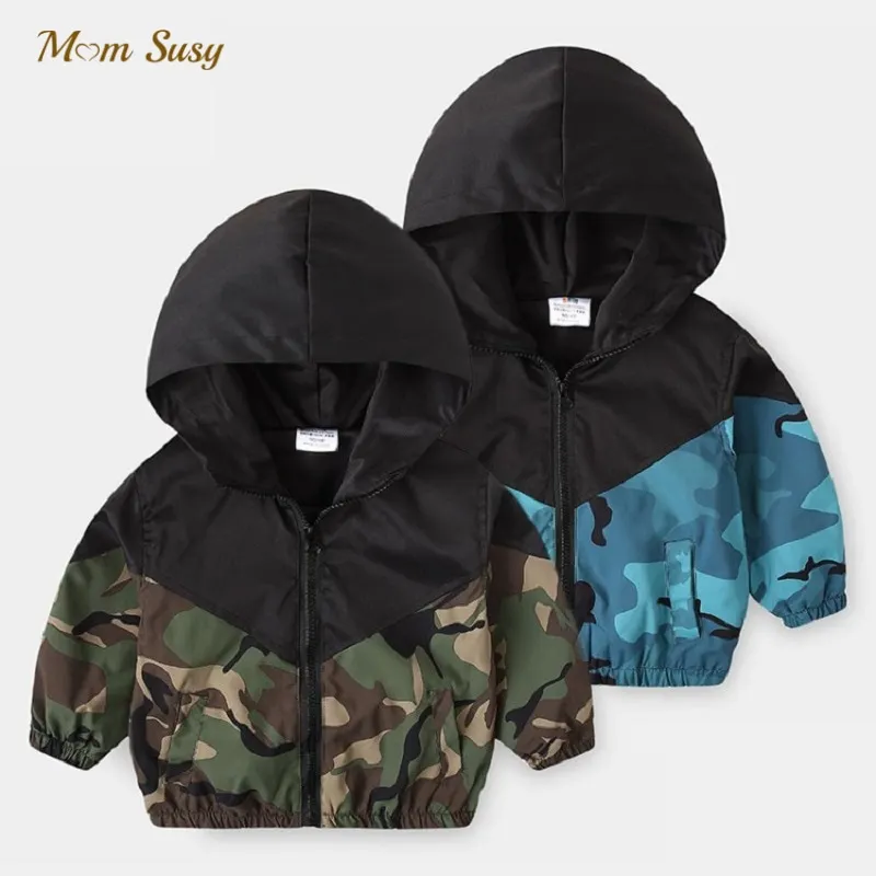 

Fashion Baby Boy Girl Hooded Camouflage Jacket Child Coat Autumn Spring Zipper Outwear Patchwork Chaqueta Baby Clothes 2-14Y