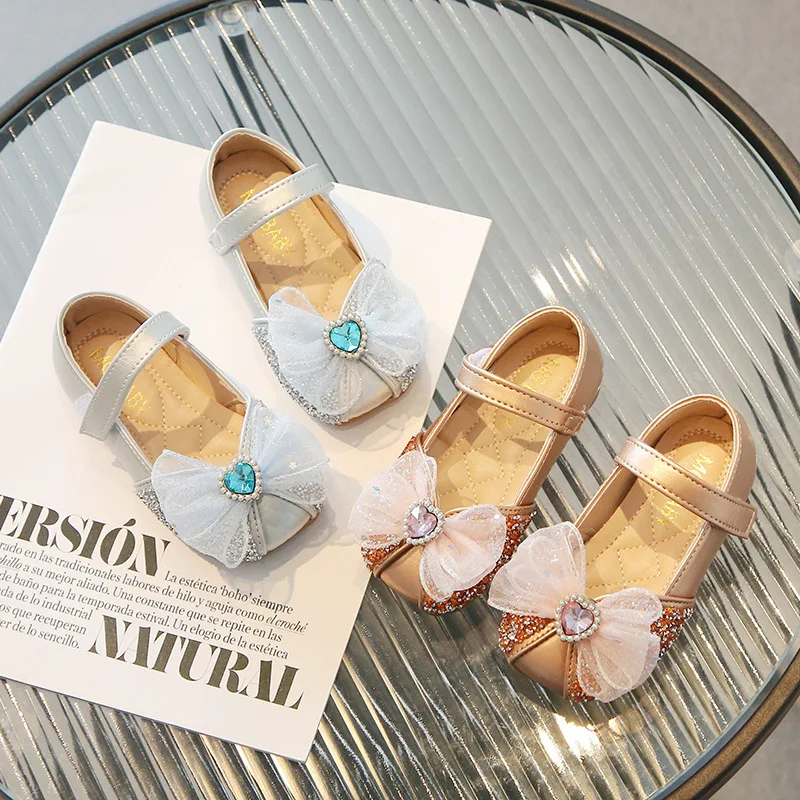 

Детские туфли на плоской подошве, кружевные туфли с большими кристаллами для принцессы, кожаные туфли для выступлений 2023, красивые детские Студенческие туфли для девочек, G05312