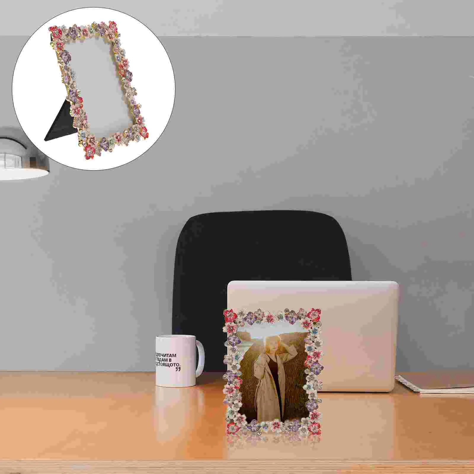 

Frame Photo Picture Frames Display Floral Decorative Wall Desktop Flower Holder Retro Rustic Metal Farmhouse Inch Tabletop