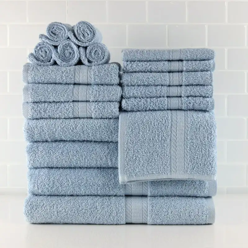 

18-Piece Bath Towel Set, Blue Shell,