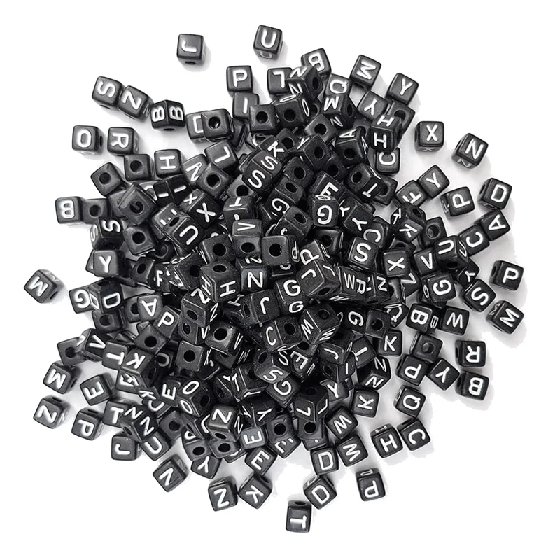 300Pcs 10X10mm Big Black Square Acrylic Alphabet Letter Beads A-Z Mixed Plastic Shape Loose Beads For DIY Jewelry Making