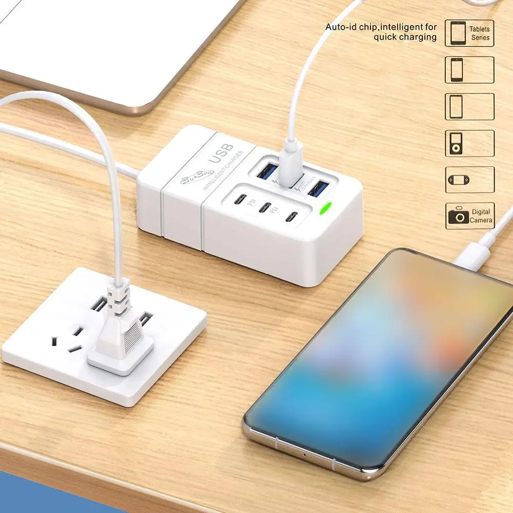 Зарядное устройство с 6 USB-портами и поддержкой быстрой зарядки 35 Вт