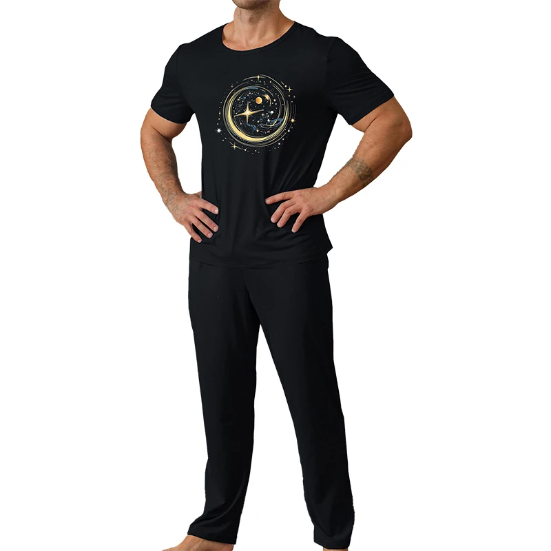 Мужской пижамный комплект из полиэстера с принтом звезды и луны