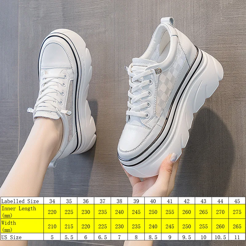 Fujin 9 см сетчатые белые кроссовки из натуральной кожи женская обувь на платформе