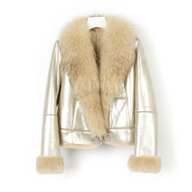 Natural Real Rabbit Fur Coat Jacket with Raccoon Fur Collar Waistcoat 2022 New Winter Female Fur Parka Trench