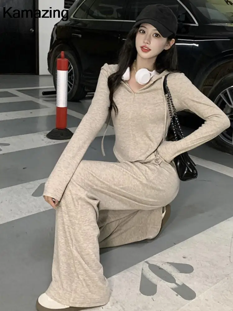Осенний модный тонкий спортивный костюм с капюшоном для женщин повседневный