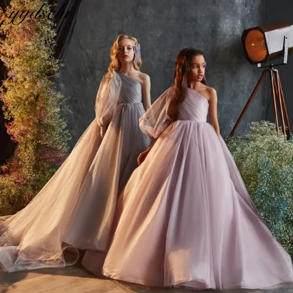

Flower Girl Wedding Dress 2023 Long Dress Evening Party O-neck Birthday Europe Style Baby Girls Pageant Dress Lace Ball Gown