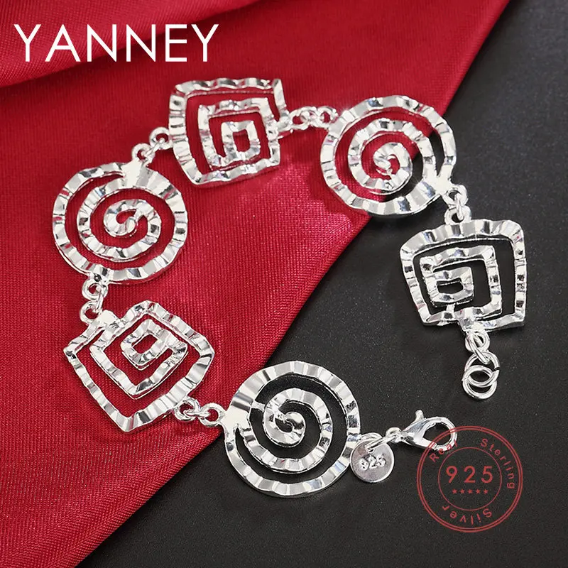 

Luxury 925 Sterling Silver Woman Bracelet 8 Inches Round/Square Threaded Bracelet Charm Fashion Wedding Gifts Jewelry Accessorie