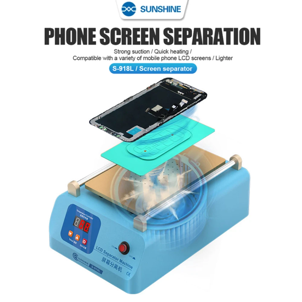 

SUNSHINE SS-918L Screen Separator supports LCD screen separation under 8 inches with adjustable temperature 50~130 °C