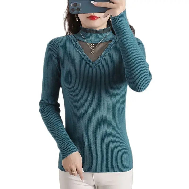 

Lace Halfturtleneck Bottoming Shirt Womens New Foreign Fashion Sweater Autumn And Winter Pullover Slim Slim Sweater Women Inside