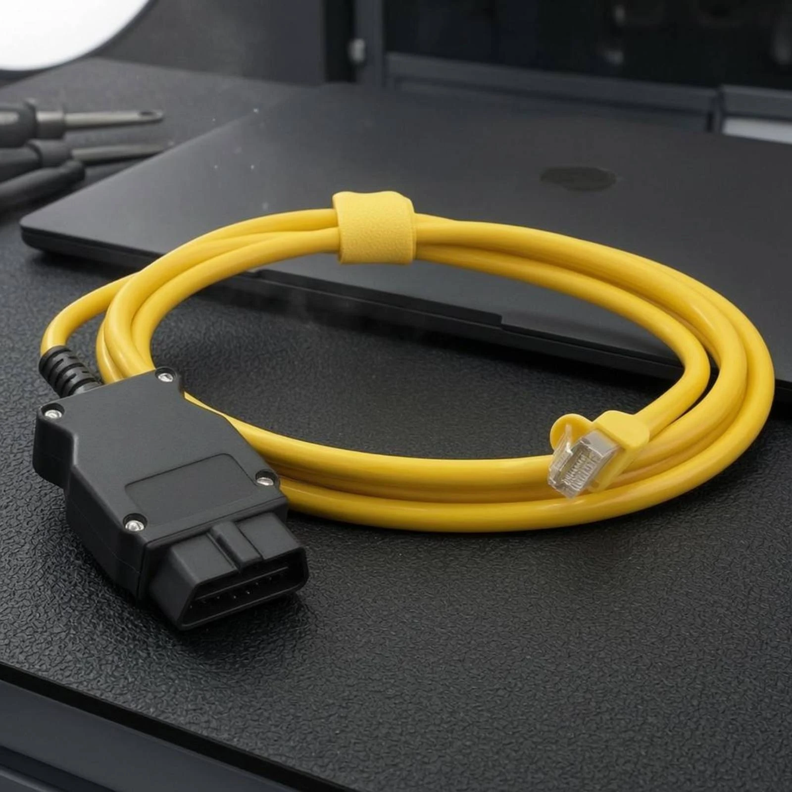 Фото Кабель Ethernet-OBD для немецких автомобилей, кабель для конфигурации и кодирования немецких автомобилей, адаптер OBD Ethernet, желтый №4