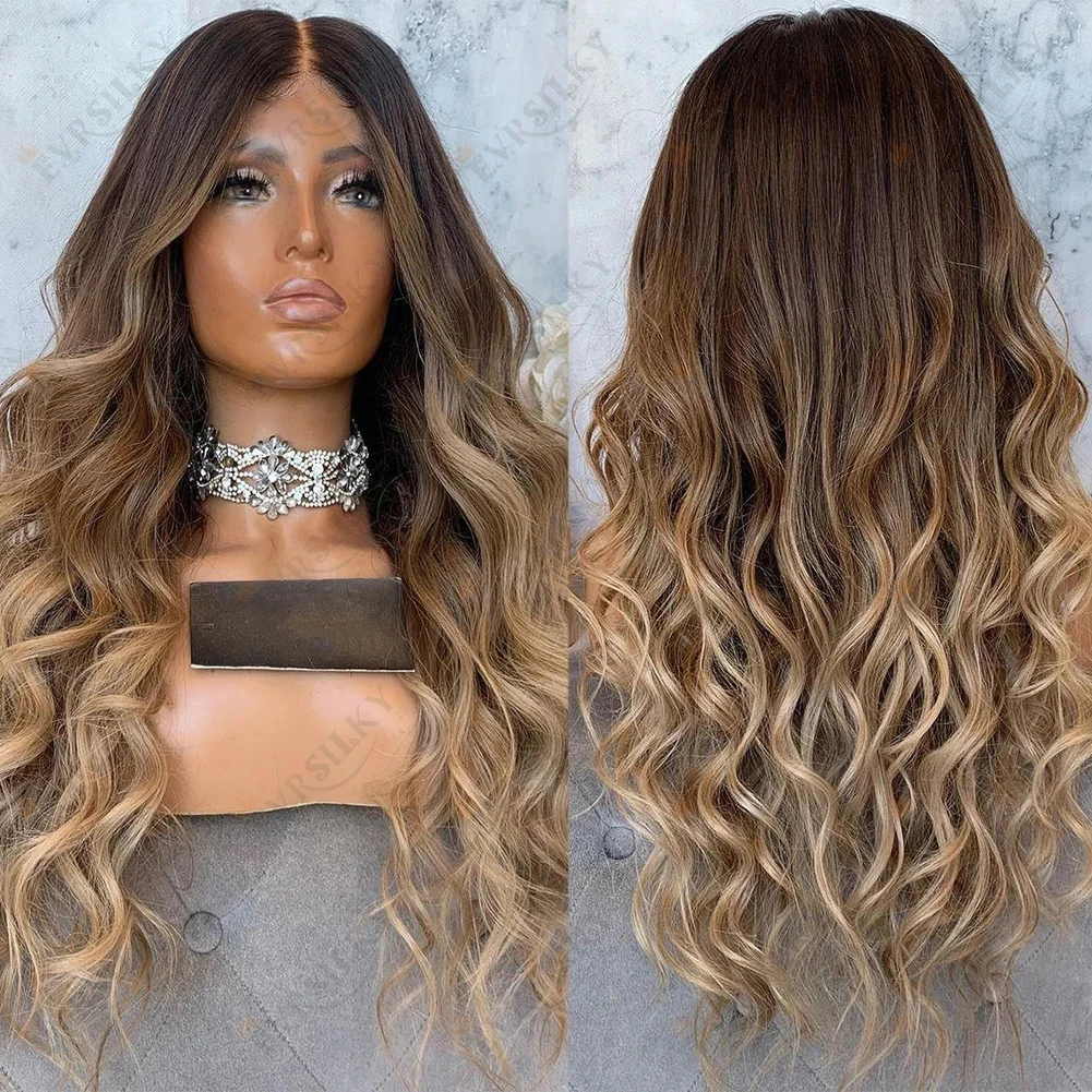 

Ombre Brown 13X6 Lace Frontal Wig Body Wave Glueless Bleached Knots Wavy 5X5 Lace Closure 100% Human Hair Wigs Brazilian Virgin