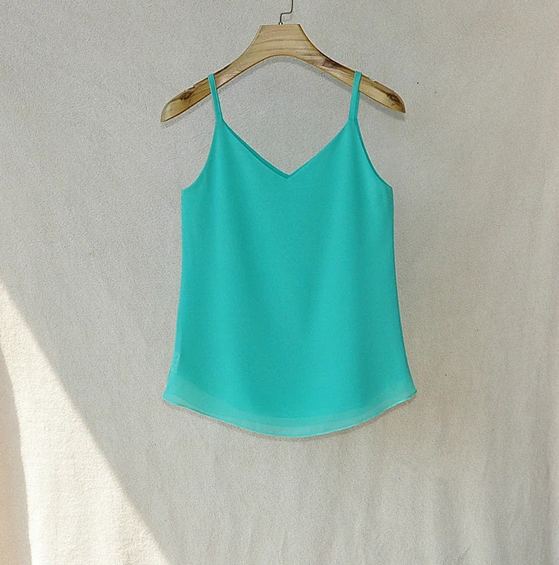 Модные тонкие женские шифоновые блузки Сексуальная рубашка без рукавов с